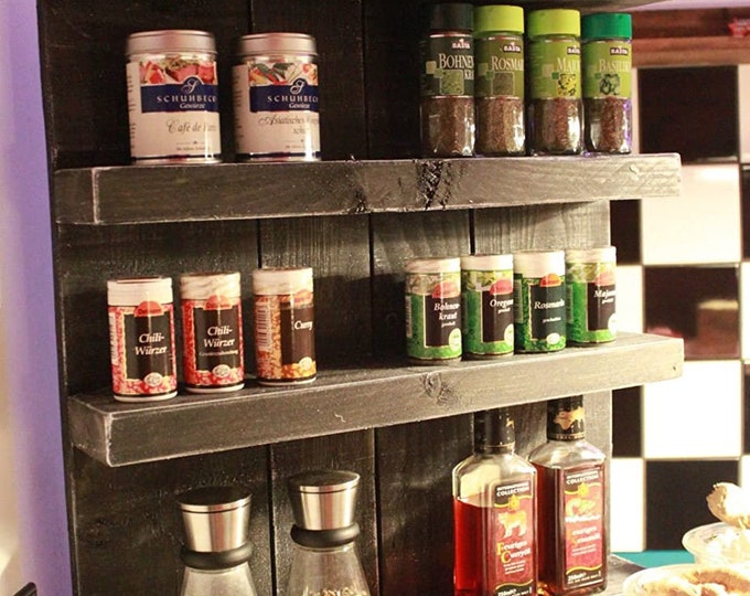 Wooden spice rack - for wall or standing - vintage brown - 4 shelves - 57 x 24 - 72 x 12 cm - solid wood