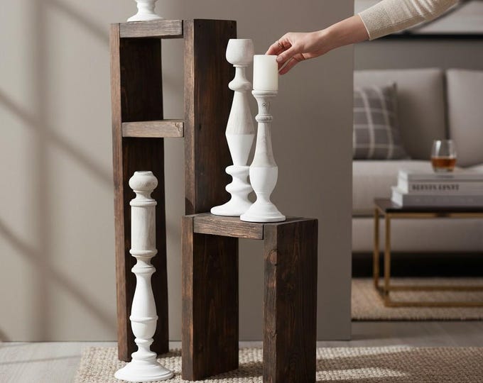 Side table & stool made of wood, brown