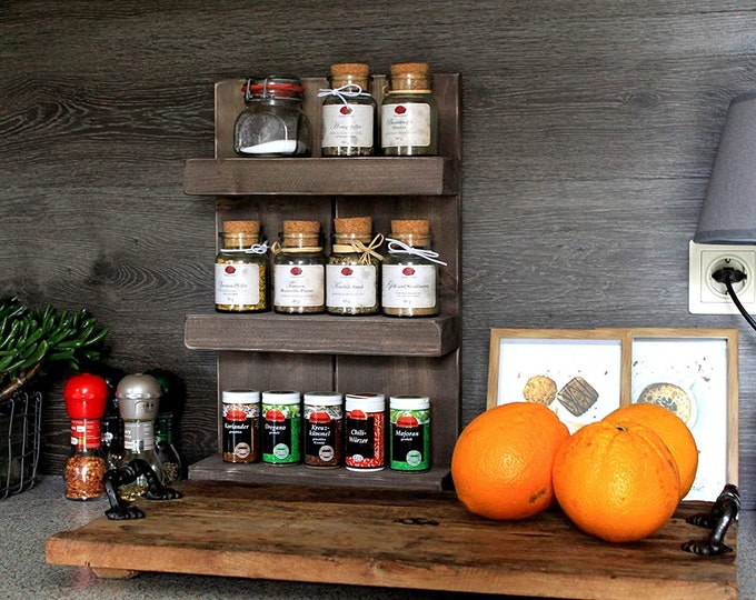 Wooden spice rack - for the wall or standing - Brown Vintage - 3 shelves - 48 x 24 - 72 x 12 cm - solid wood