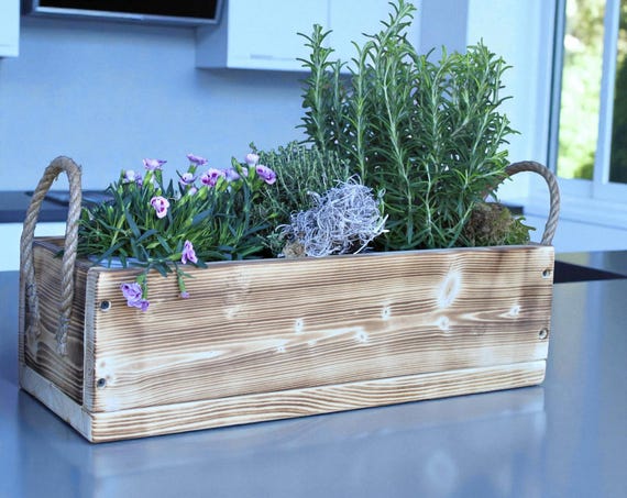 Blumenkasten " Das Original von Dekorie " aus Holz mit Leinen Griffen 30 - 90  cm breit / 19,5 cm tief / in geflammt - Etsy sterreich