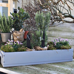Blumenkasten " Das Original von Dekorie " aus Holz mit Holz Griffen 30 - 90 cm breit / 19,5 cm tief / in grau