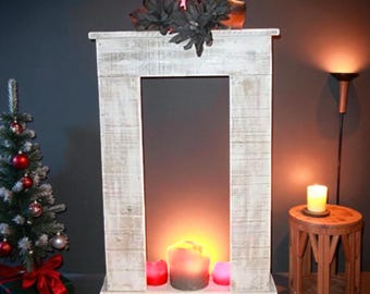 Kaminumrandung mit Sockel Antikweiß Shabby Vintage Kaminsims Dekokamin fertig montiert