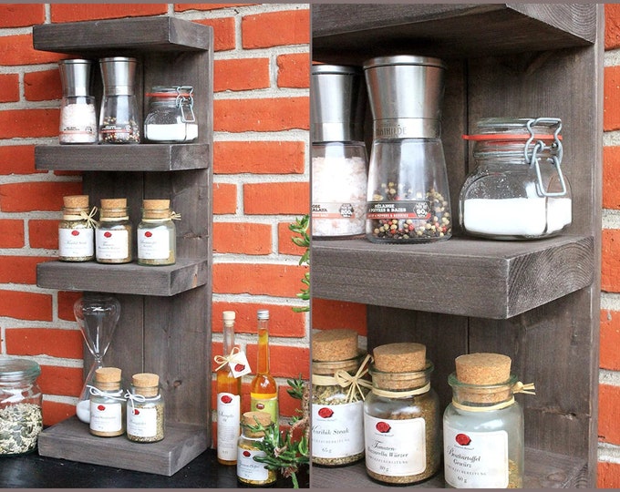 Wooden spice rack - for the wall or standing - Brown - 4 shelves