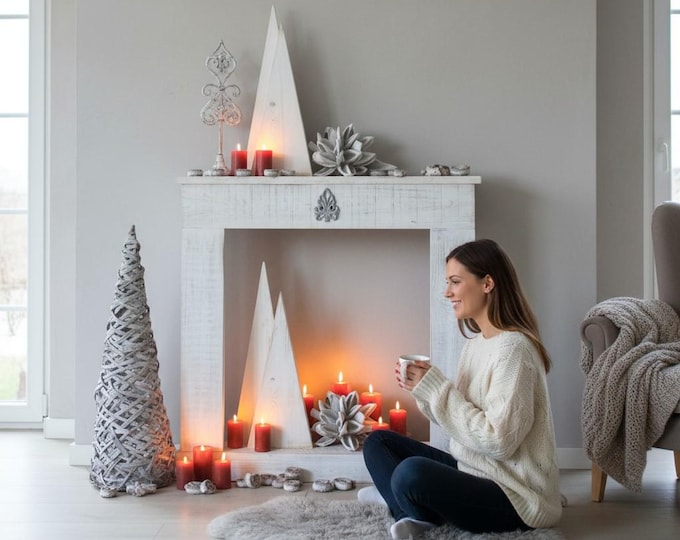 Fireplace console on base, decorative fireplace, mantel made of wood fully assembled