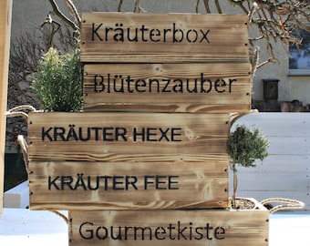 Blumenkasten " Das Original von Dekorie " aus Holz mit Schriftzug und Jute Griffen 50 - 90 cm breit / 19,5 cm tief / in geflammt