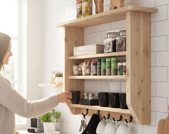 Spice rack spice holder kitchen shelf wall shelf wooden vintage country house farmhouse fully assembled nature