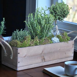 Flower box "The Original by Dekorie" made of wood with linen handles 30 - 90 cm wide / 19.5 cm deep / in brown image 1