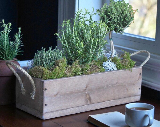 Flower box "The Original by Dekorie" made of wood with linen handles 30 - 90 cm wide / 19.5 cm deep / in brown