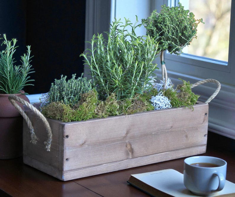 Flower box "The Original by Dekorie" made of wood with linen handles 30 - 90 cm wide / 19.5 cm deep / in brown image 1