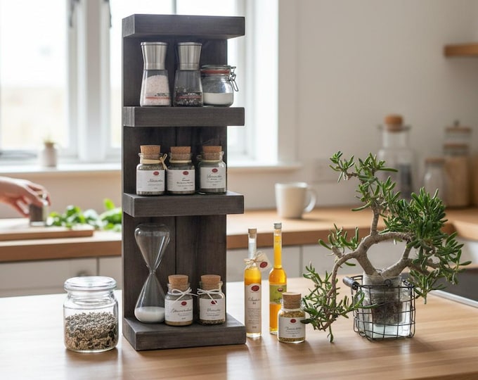 Wooden spice rack - for the wall or standing - Brown - 4 shelves