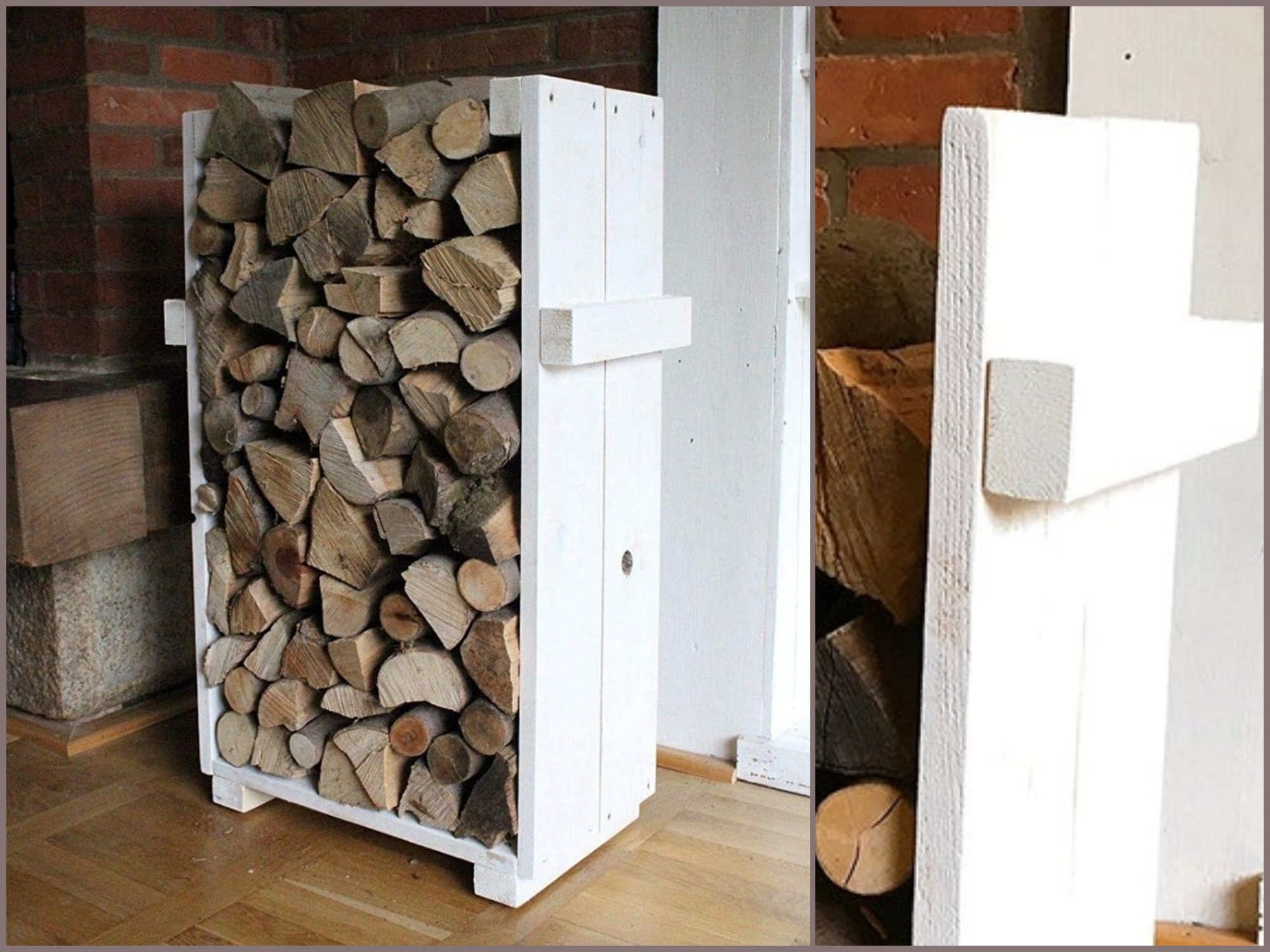 Firewood Shelf Firewood Stands Firewood Storage Wood white vintage shabby country house farmhouse fully assembled