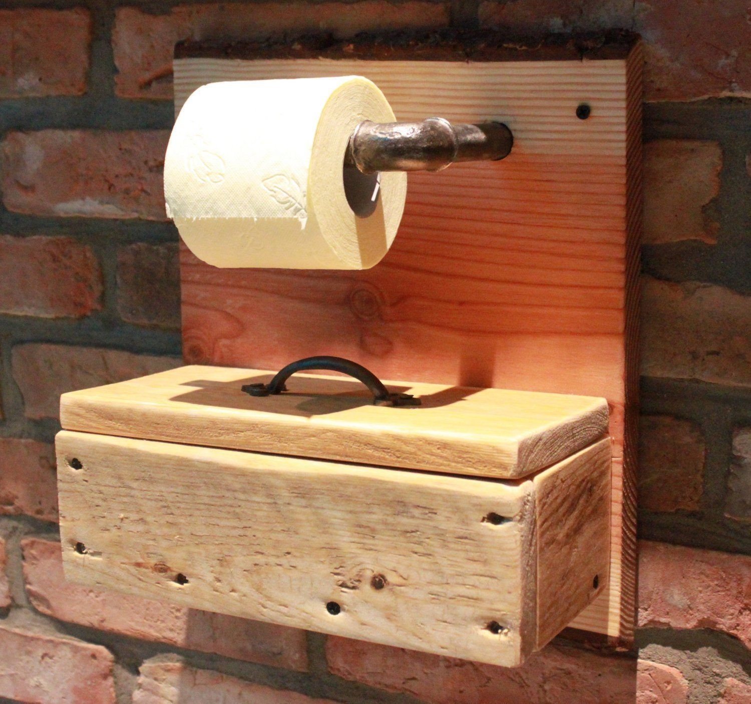 Porte-rouleau de papier toilette sur pied en bois massif ton naturel 70x17cm