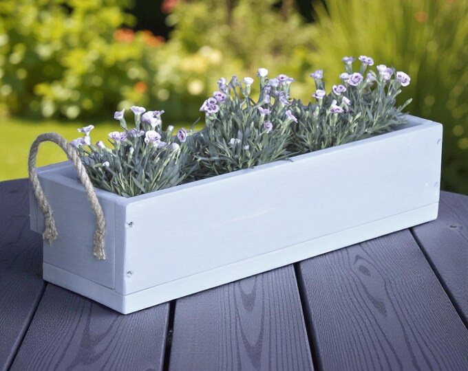 Wooden flower box "The Original by Dekorie" with linen handles, 30-90 cm wide / 19.5 cm deep / in grey