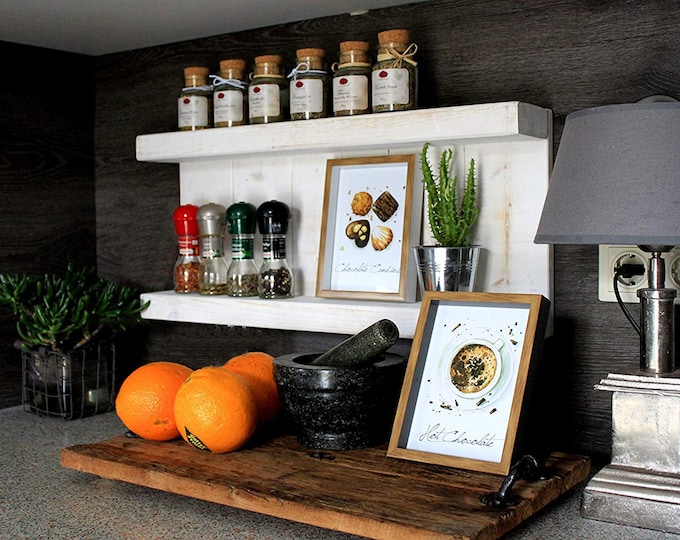 Wooden spice rack - for wall mounting or freestanding - white - 2 shelves