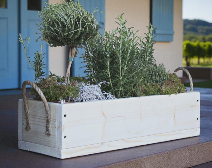 Flower box "The Original by Dekorie" made of wood with linen handles, 30-90 cm wide / 19.5 cm deep / in natural finish