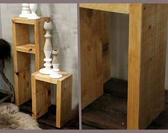 Ensemble - table d'appoint et tabouret en bois massif - (naturel) - entièrement assemblé