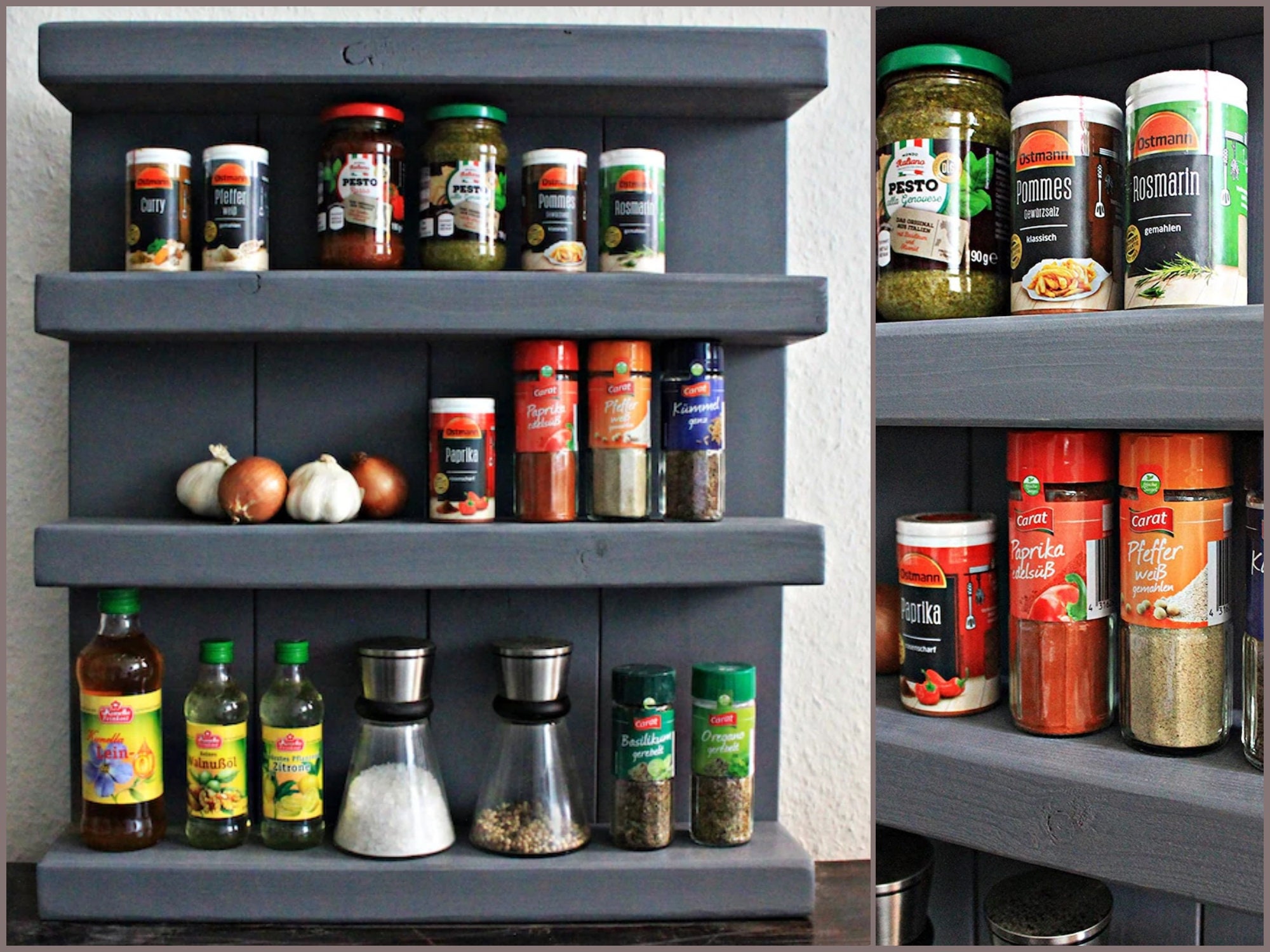 Spice Rack Made of Wood for the Wall or Standing Grey 4 Shelves Etsy