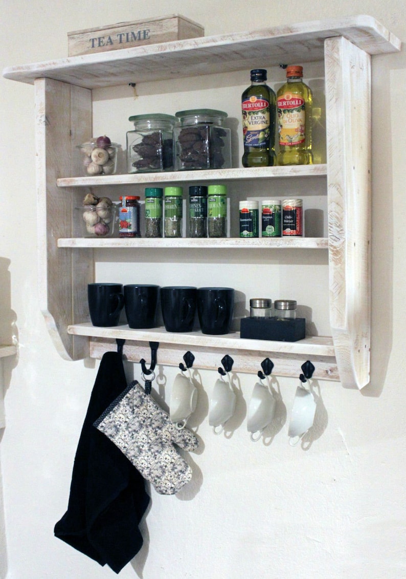 Estante De Pared Estante De Especias Estante De Cocina Madera Etsy
