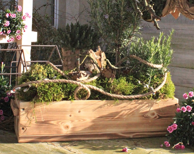 Flower box "The Original by Dekorie" made of wood with wooden handles 30 - 90 cm wide / 19.5 cm deep / flamed
