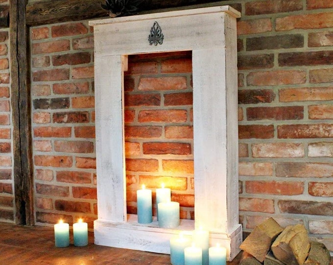 Fireplace console, decorative fireplace, mantel made of wood fully assembled with antique white base