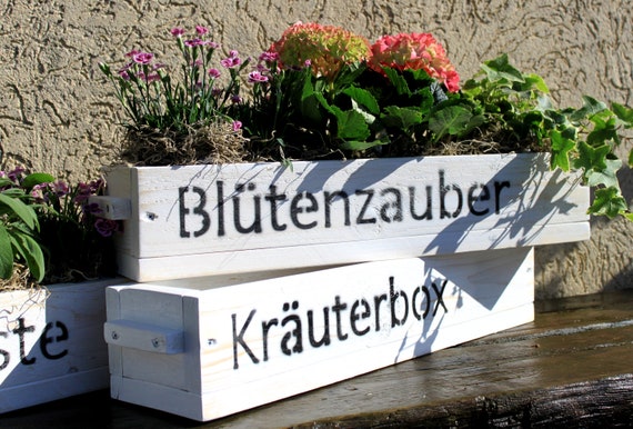 Blumenkasten aus Holz mit Schriftzug / Breite 50 - 90 cm / Tiefe 15 cm /  Blumenkisten fr Balkon mit Holzgriffen in wei / braun / geflammt - Etsy  sterreich