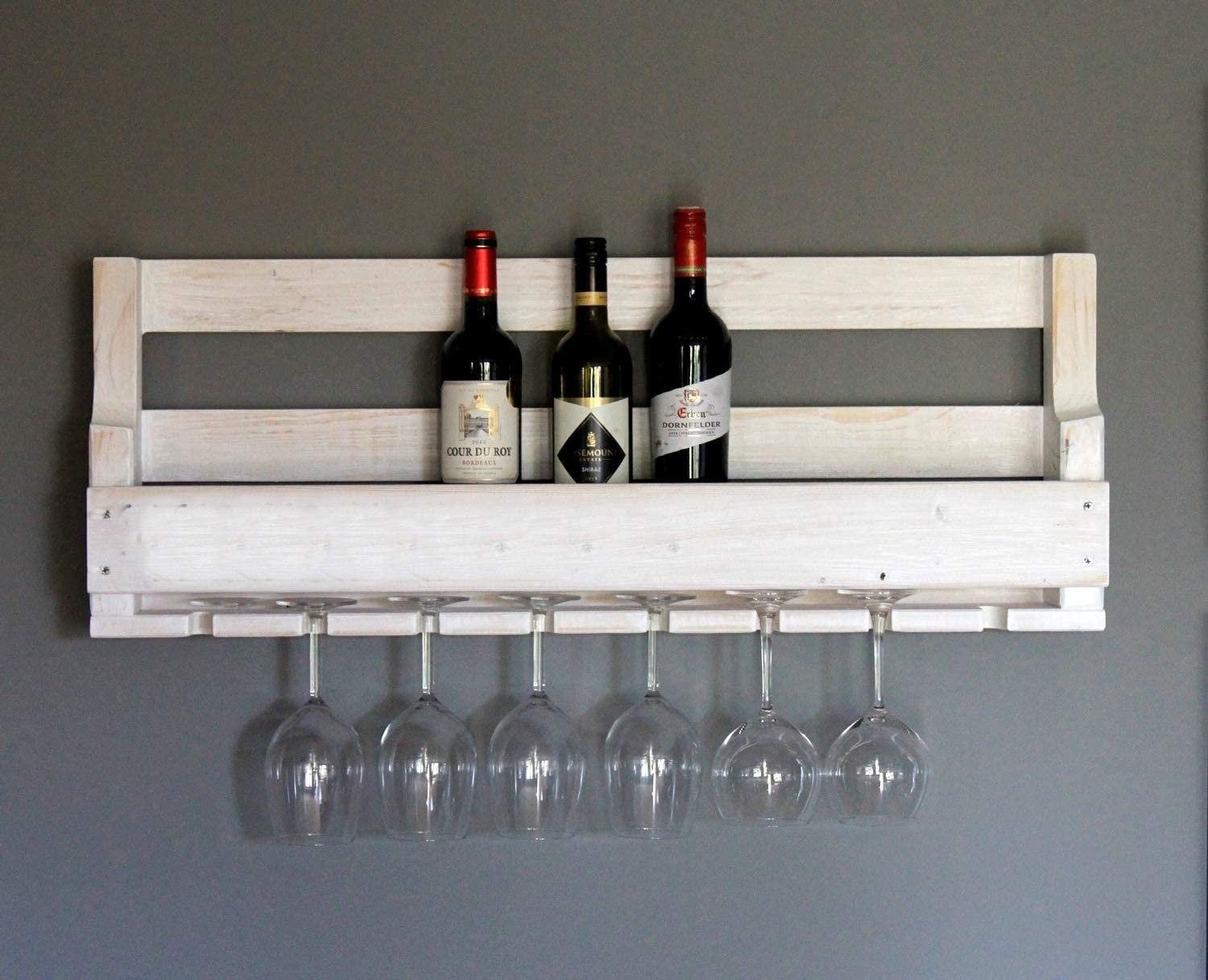 Botellero de madera para pared con soporte para copas marrón completamente  montado estante para botellas de vino y copas de vino -  México