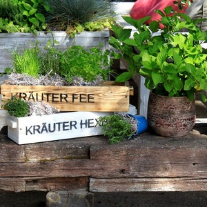 Blumenkasten Pflanzkiste aus Holz geflammt mit Holzgriffen und Aufdruck in 50 - 90 cm Breite / 15 cm Tiefe