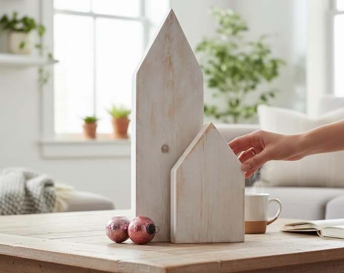 Wooden Country House 2 Set Wooden House Decoration Christmas Shabby Vintage Farmhouse