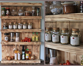 Houten kruidenrek - voor aan de wand of staand - gevlamd of naturel - 5 legplanken - massief hout