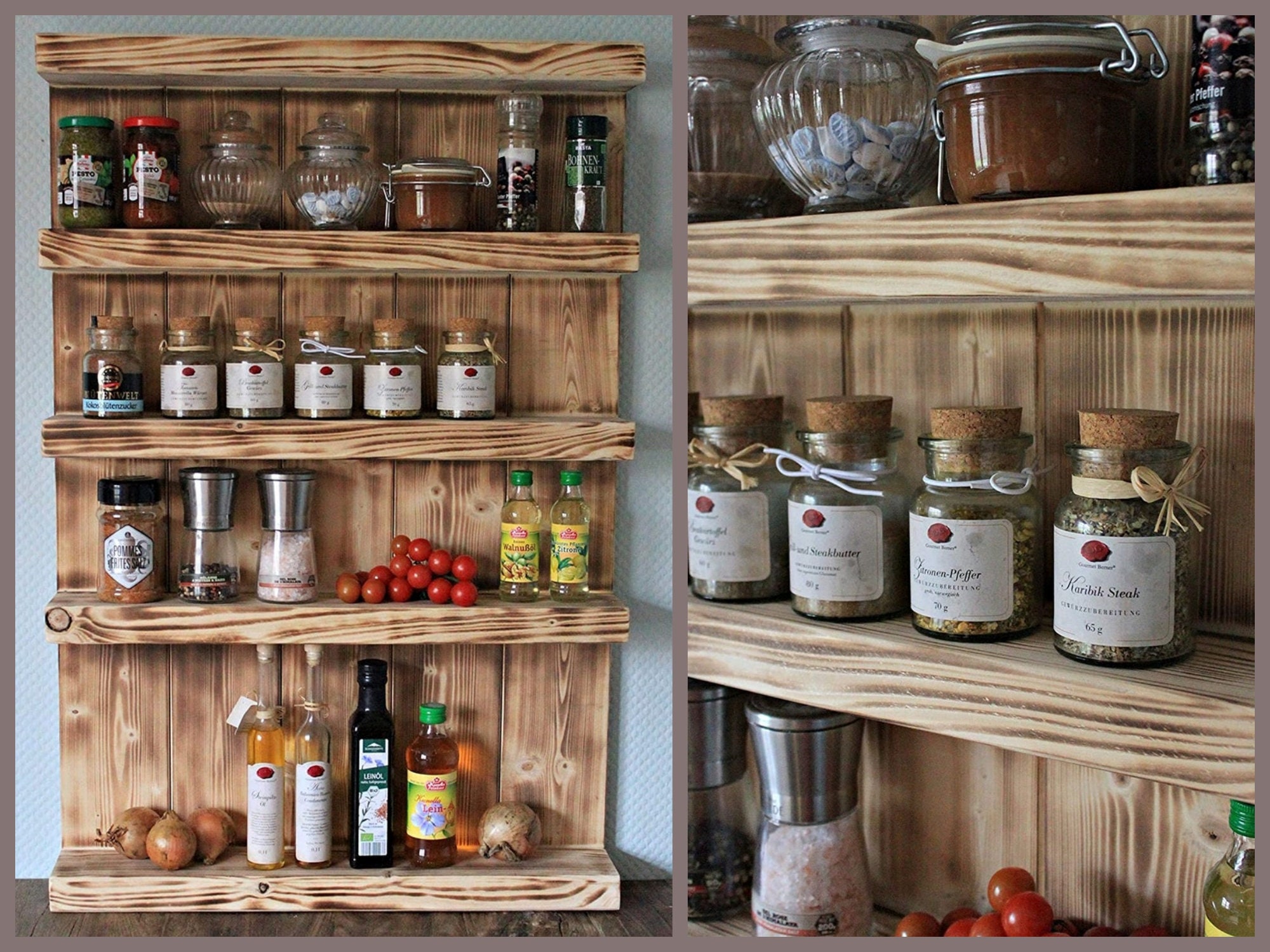 Farmhouse-Style White Washed & Brown Wood Spice Rack