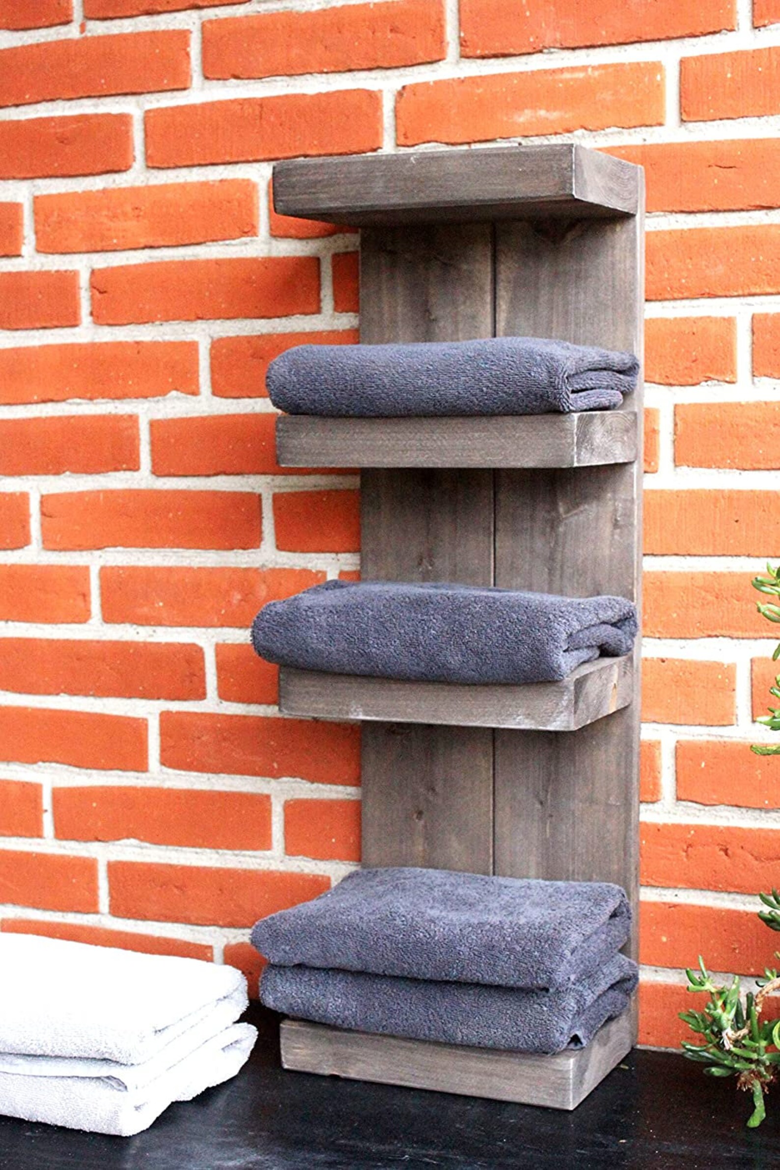 Wooden Bathroom Shelf Brown 70 Cm X 23.5 Cm X 17 Cm Towel Etsy