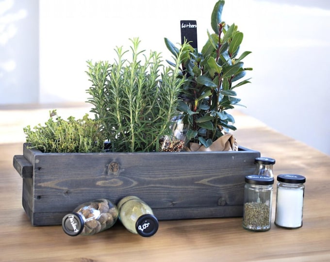 Flower box "The Original by Dekorie" made of wood with wooden handles 30 - 90 cm wide / 19.5 cm deep / in black