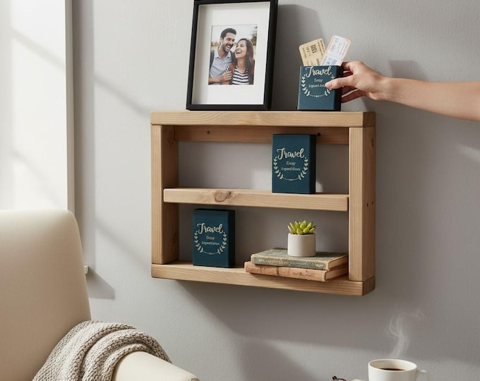Wall shelf wood spruce - Handmade shelf oak brown, wall board kitchen & bath, solid wood shelf in country style, unique handmade