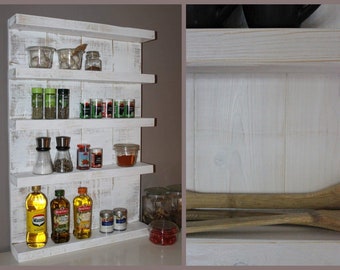 Wooden spice rack - for wall or standing - white - 5 shelves - 12 x 24 - 72 x 90 cm - solid wood