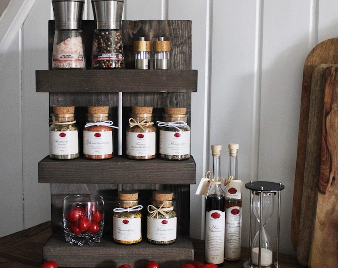Wooden spice rack - standing - brown vintage - 3 shelves - 48 x 24 - 72 x 19 cm - solid wood