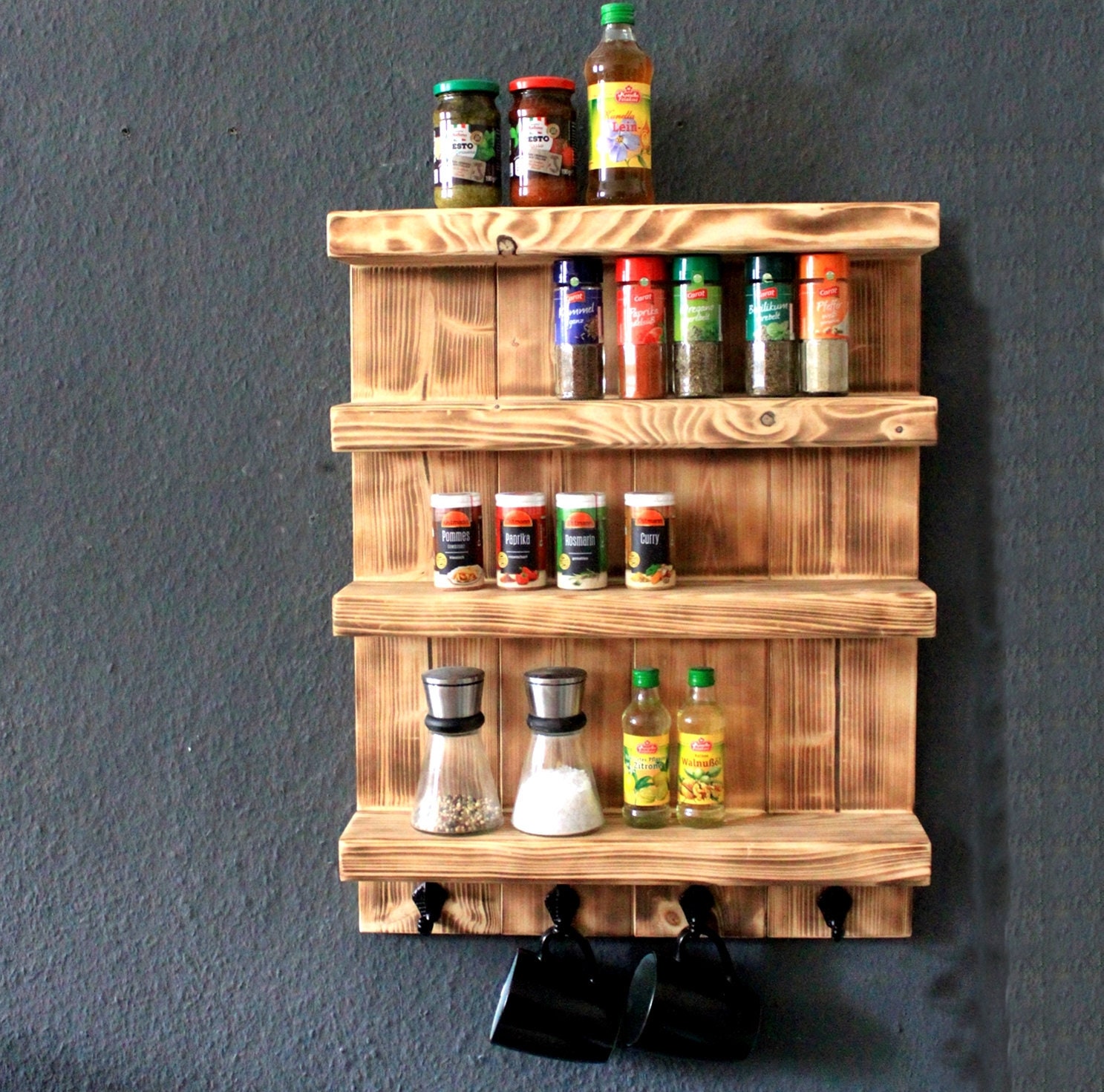 Shabby wooden spice rack spice holder bathroom kitchen hanging shelf
