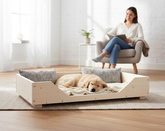 Massivholz Hundebett Aus Nordischer Kiefer – Hundesofa In Natur, Größe L (100x60 Cm), Mit Filzgleitern