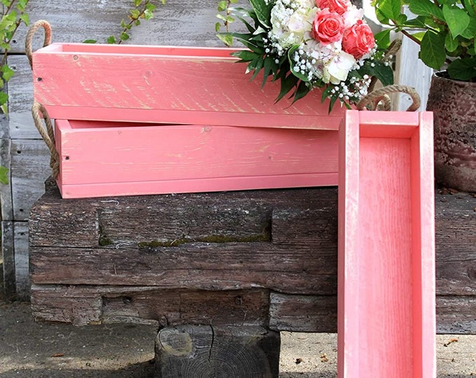 Flower box made of solid wood in pink / pink with jute band 30 - 90 cm wide / 15 cm deep