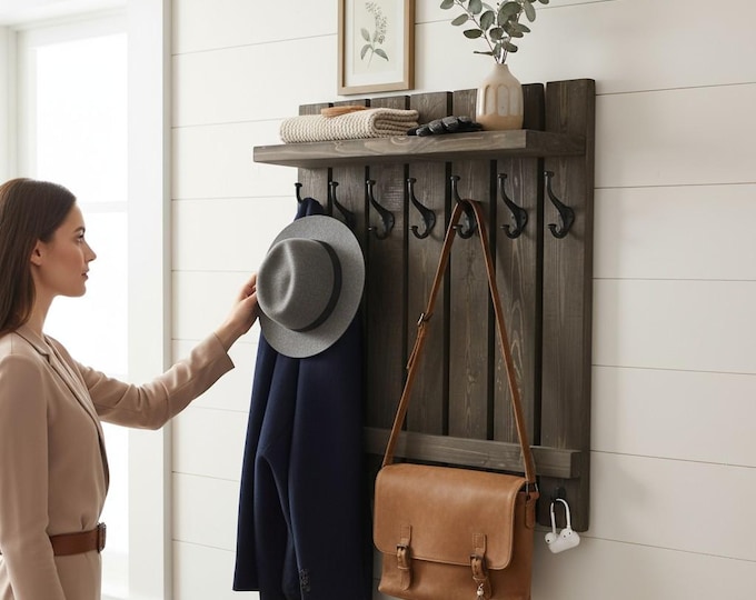 Vintage wall coat rack (hanging) made of wood - Colour: Brown -  High-quality vintage coat rack for the wall