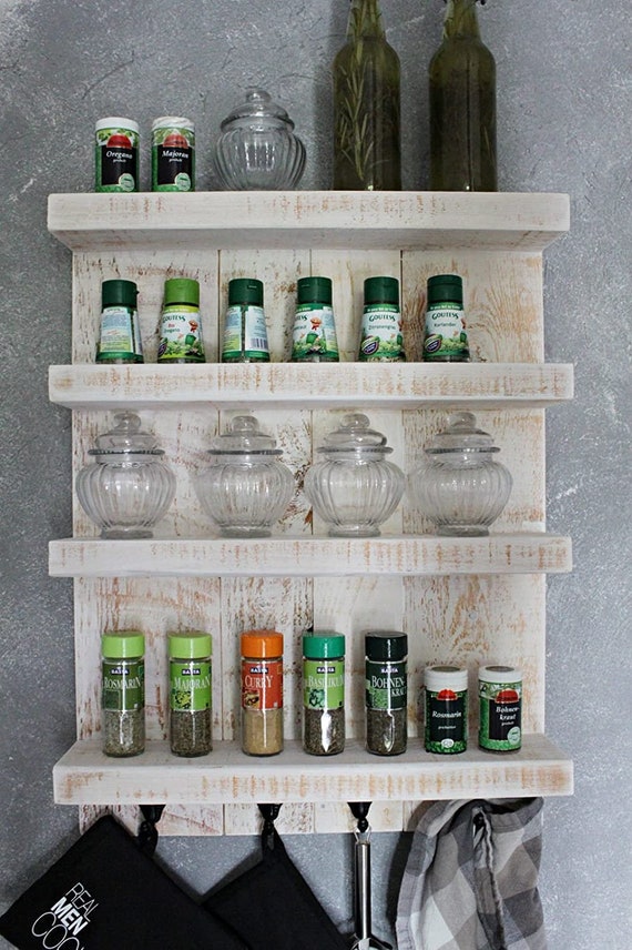 Wooden Spice Rack for the Wall Vintage White 4 Shelves 65 X 50 X 12 Cm Solid Wood Etsy UK
