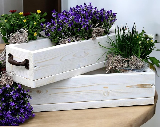 Flower box made of solid wood - Colour: White - Vintage flower & plant box in small for indoors