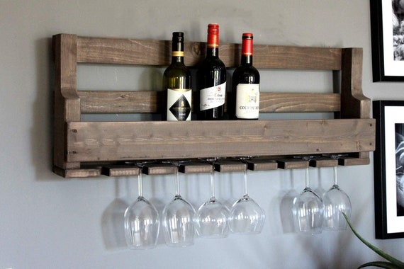 Botellero de madera para pared con soporte para copas marrón completamente  montado estante para botellas de vino y copas de vino -  México