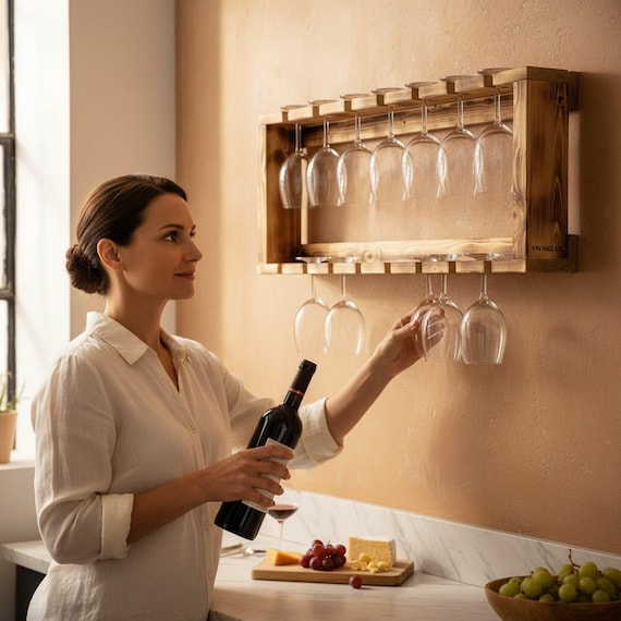 Wine Glass Rack Also Suitable for Champagne Glasses Made of Solid Wood -  Flamed - Etsy