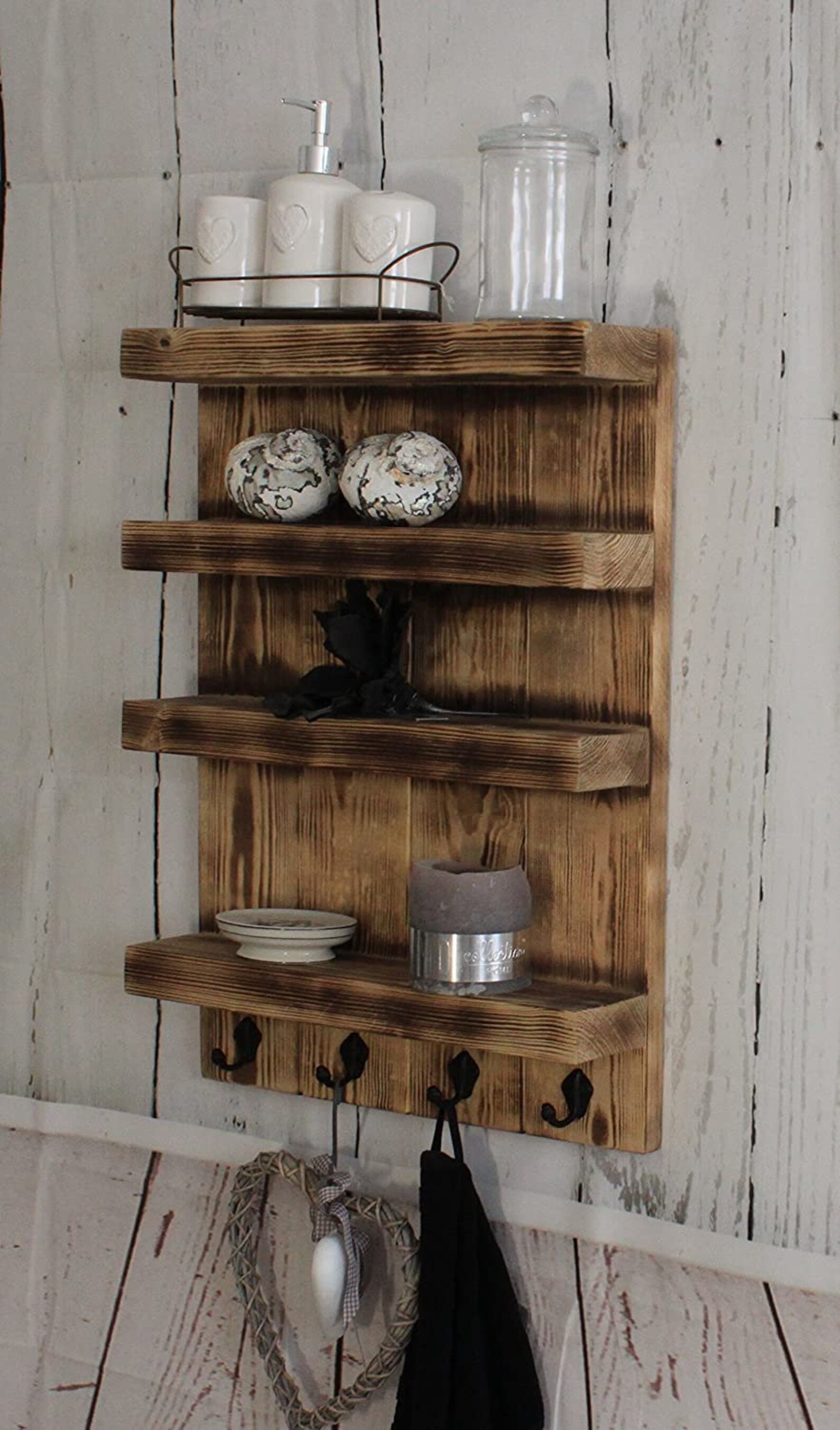 Holz Badregal mit Haken für Handtücher Shabby Vintage Braun | Etsy