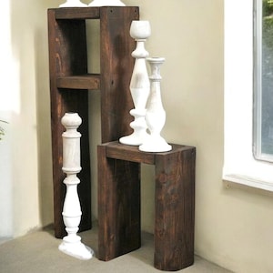 Side Table & Stool Made of Wood Brown
