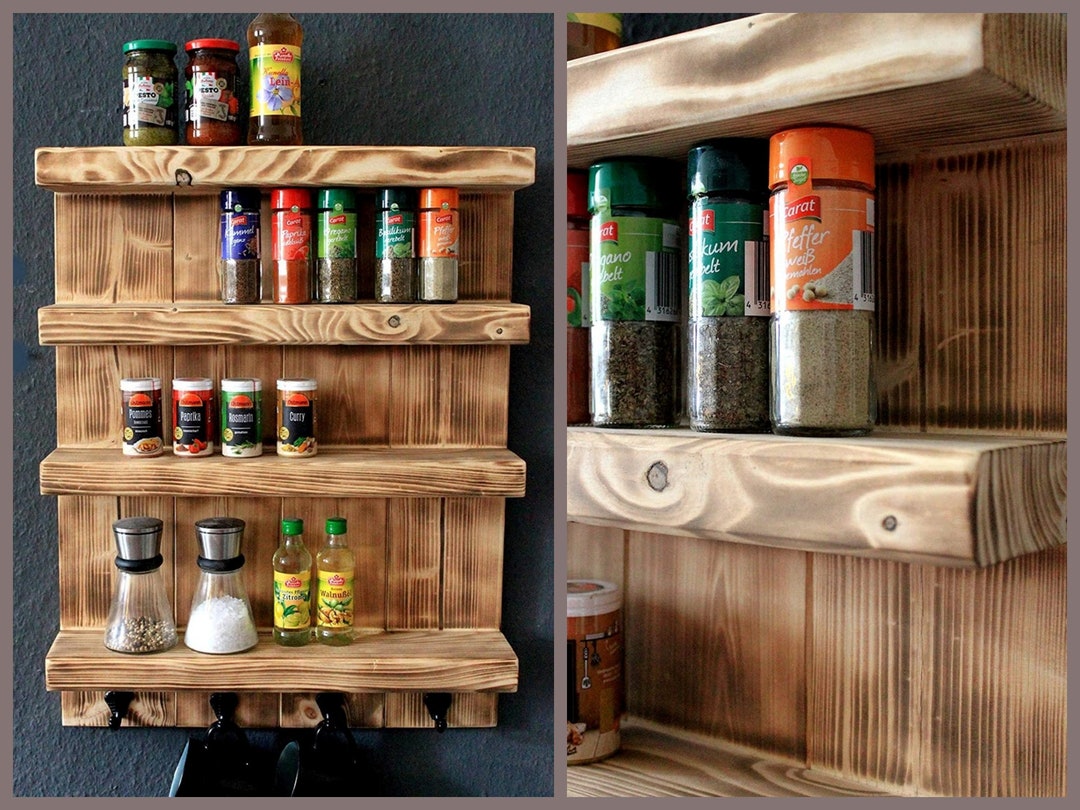 Buy Wooden Spice Rack for the Wall Flamed Shelves 65 X 50