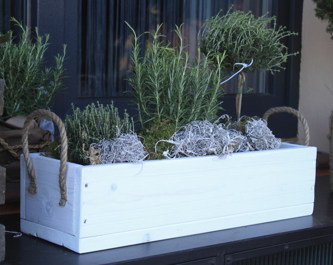 Flower box "The Original by Dekorie" made of wood with linen handles 30 - 90 cm wide / 19.5 cm deep / in white