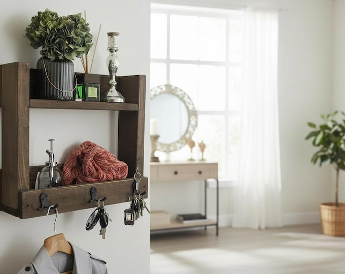 Key Shelf Wooden Country Cottage Wardrobe Wall Wardrobe Brown Farmhouse Vintage Shabby Ready Mounted