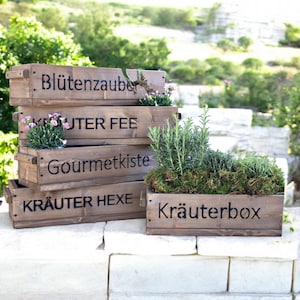 Blumenkasten " Das Original von Dekorie " aus Holz mit Schriftzug und Holz Griffen 50 - 90 cm breit / 19,5 cm tief / in braun