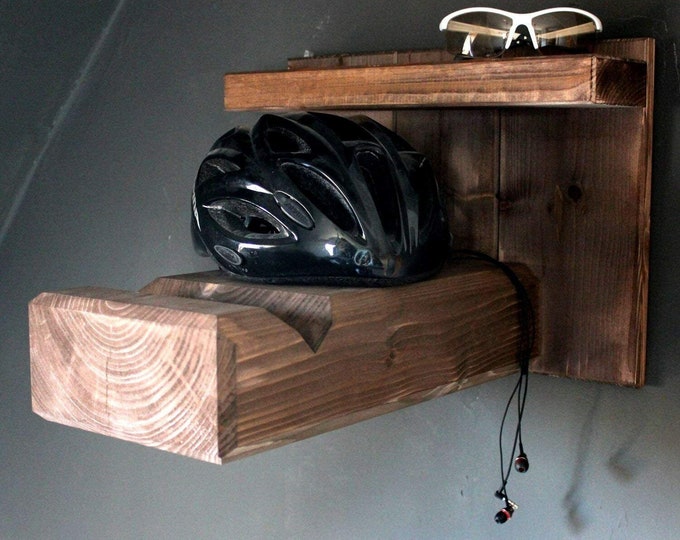 Bicycle wall mount made of wood for racing bikes or mountain bikes - bicycle mount for the wall - also for wide handlebars and frames brown